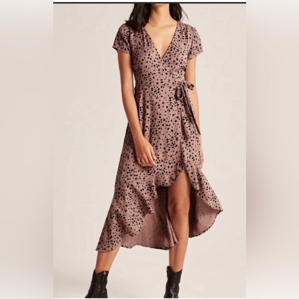 NWT Abercrombie & Fitch Leopard Brown Wrap Dress Size XS